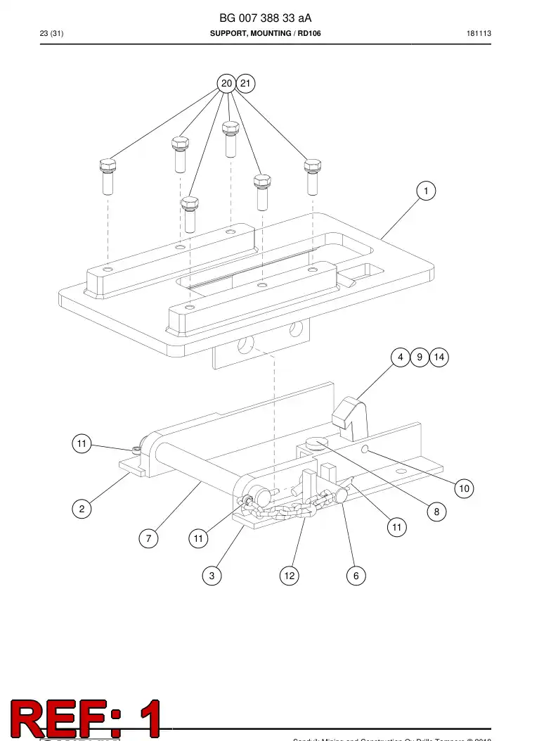 BG00742988a BG 007 429 88a Plate, Mounting - Sandvik Technical Drawing