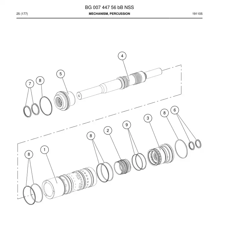 BG00744756b BG 007 447 56b Mechanism, Percussion - Sandvik Technical Drawing