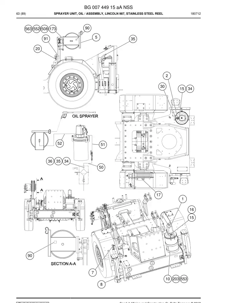 BG00744915a BG 007 449 15a Sprayer Unit, Oil - Sandvik Technical Drawing