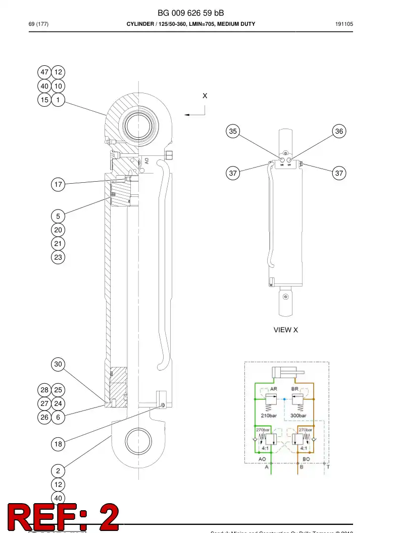 BG00744951a BG 007 449 51a PISTON Rod Assembly - Sandvik Technical Drawing