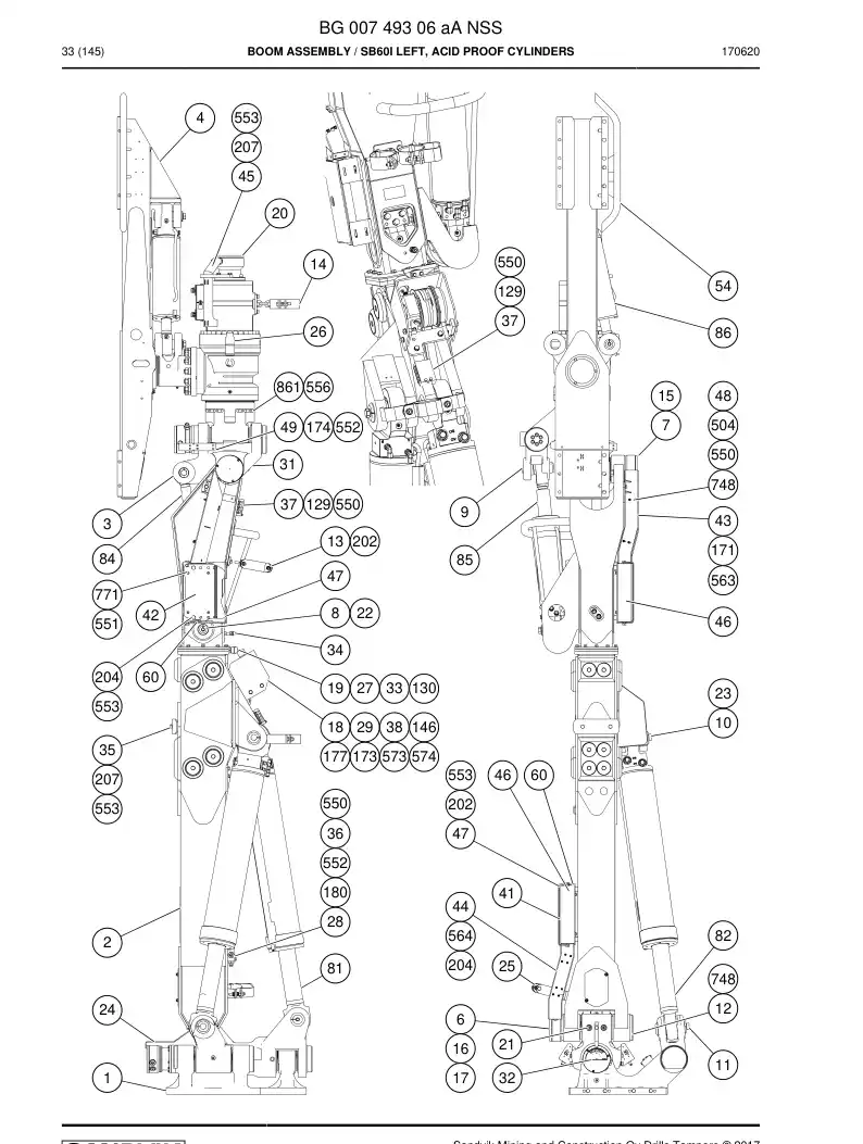 BG00749306a BG 007 493 06a Boom Assembly - Sandvik Technical Drawing