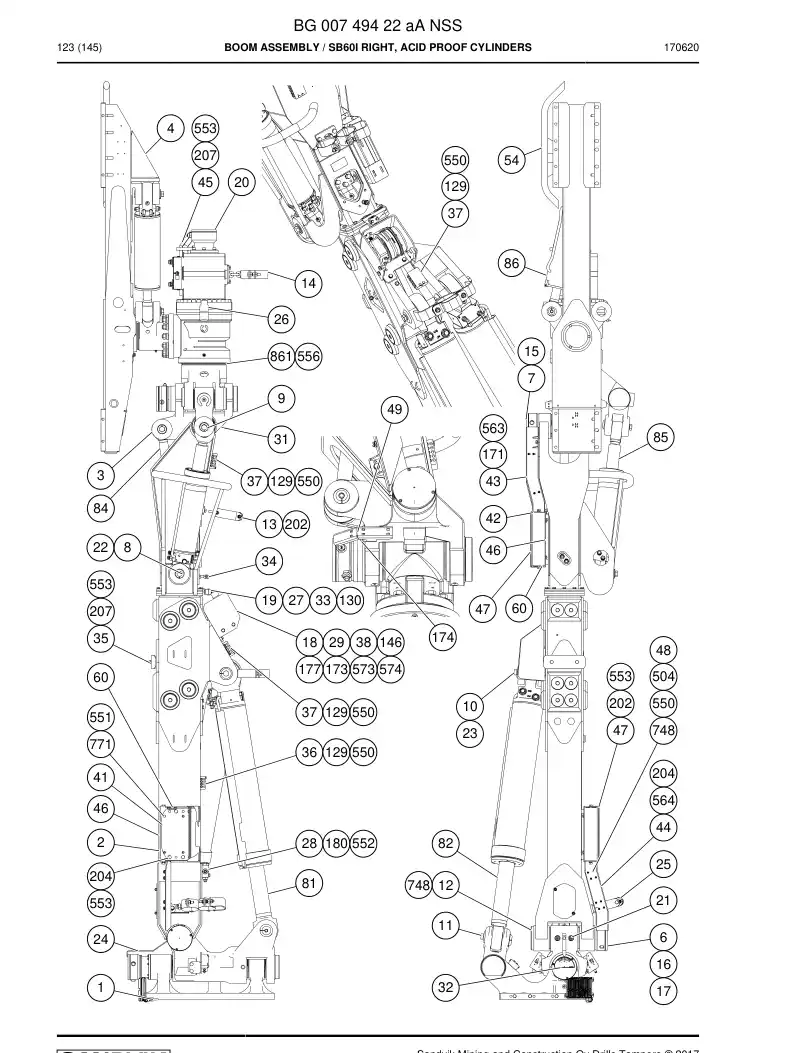 BG00749422a BG 007 494 22a Boom Assembly - Sandvik Technical Drawing