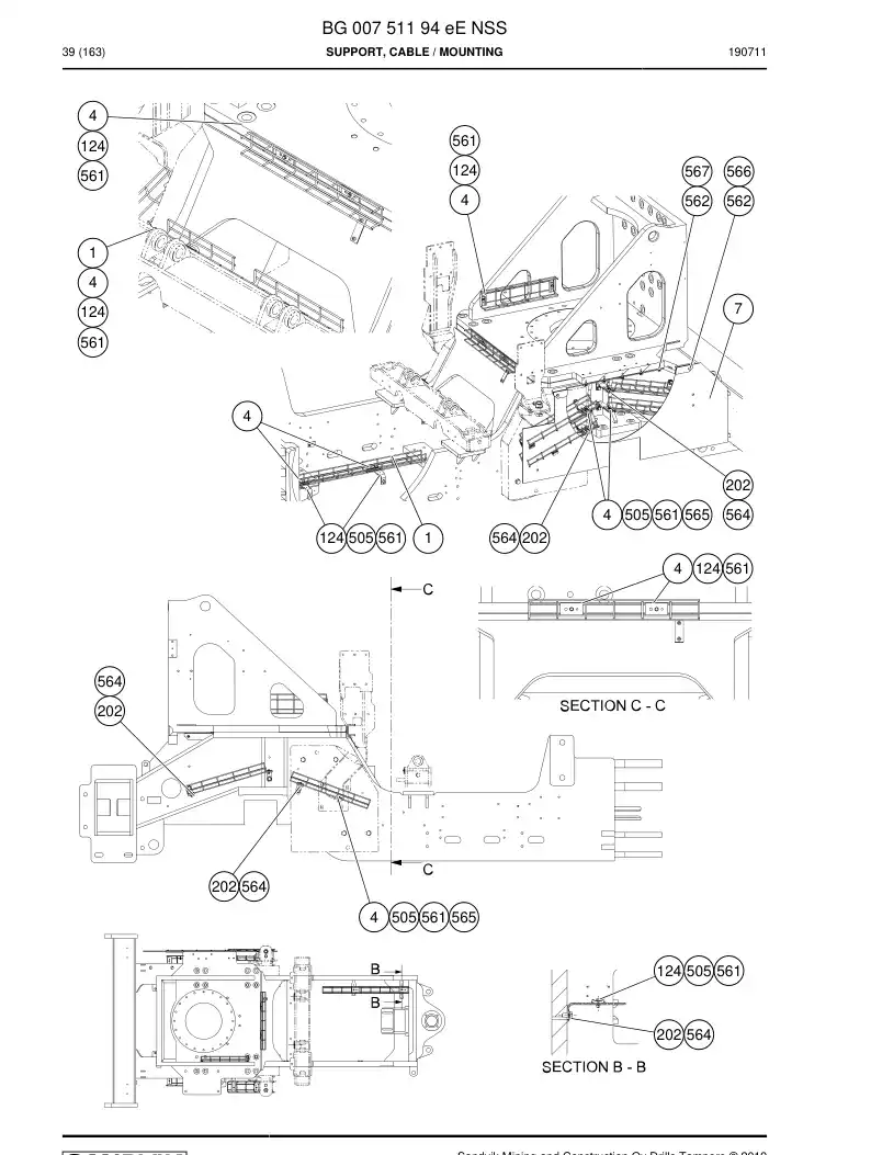 BG00751194e BG 007 511 94e Support, Cable - Sandvik Technical Drawing