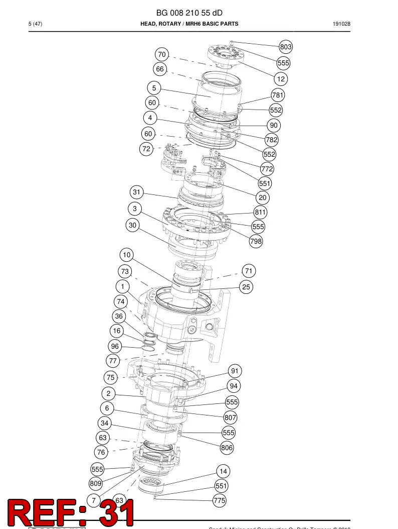 BG00752781a BG 007 527 81a Bearing, Roller, Spherical - Sandvik Technical Drawing