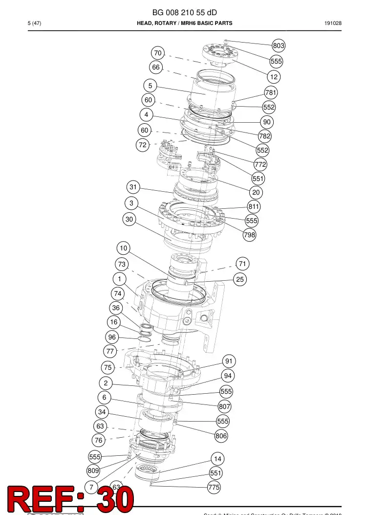 BG00752791a BG 007 527 91a Bearing, Roller, Spherical - Sandvik Technical Drawing
