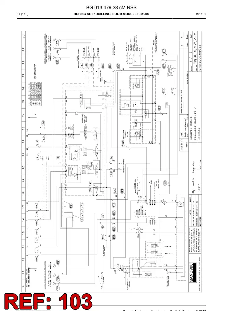 BG00757373a BG 007 573 73a Hose Assembly, Hydraulic - Sandvik Technical Drawing
