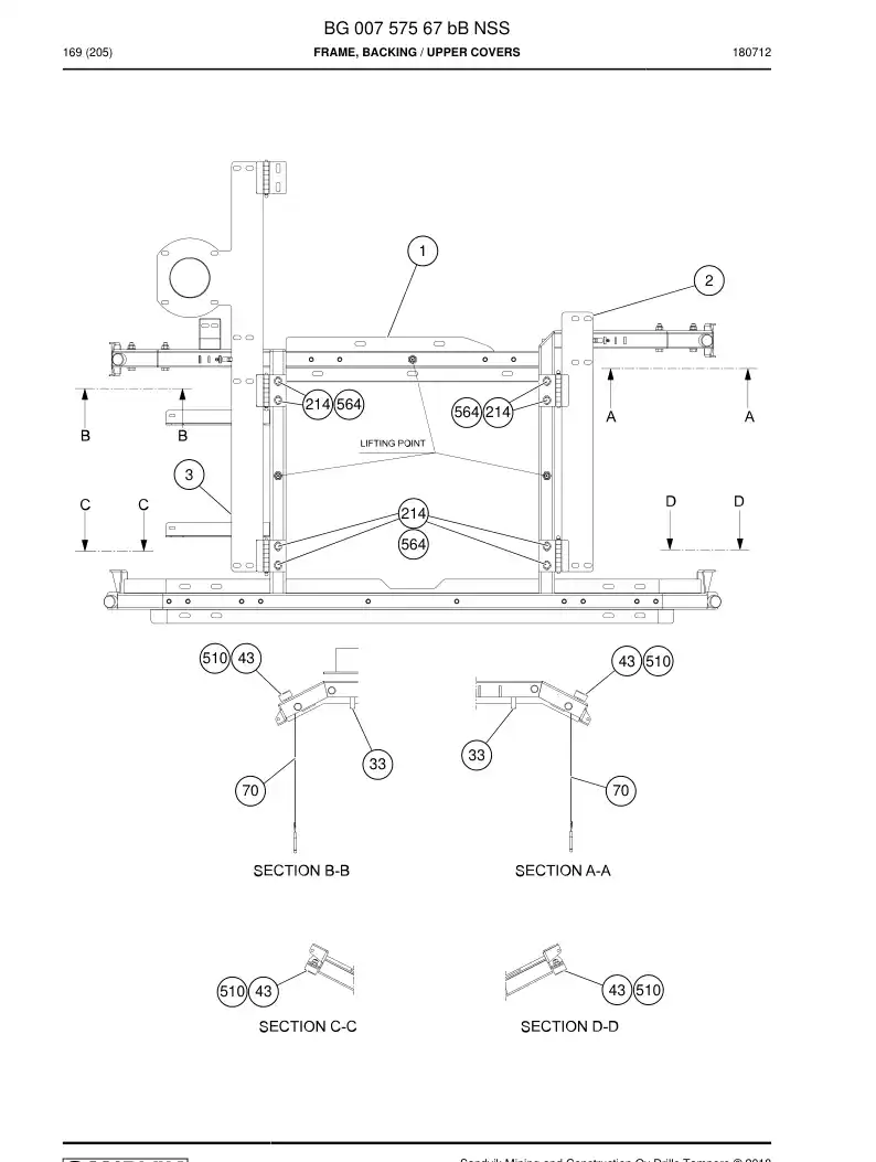 BG00757567b BG 007 575 67b Frame, Backing - Sandvik Technical Drawing