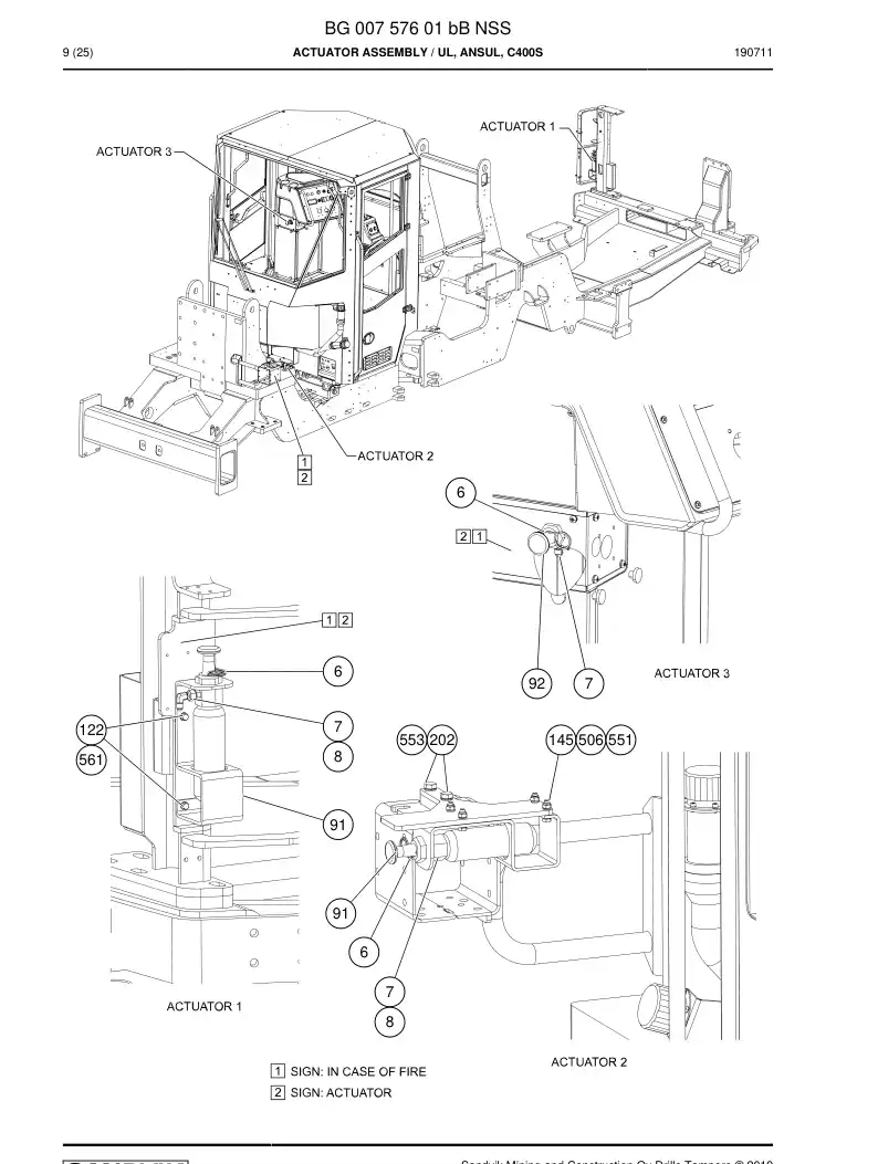 BG00757601b BG 007 576 01b Actuator Assembly - Sandvik Technical Drawing