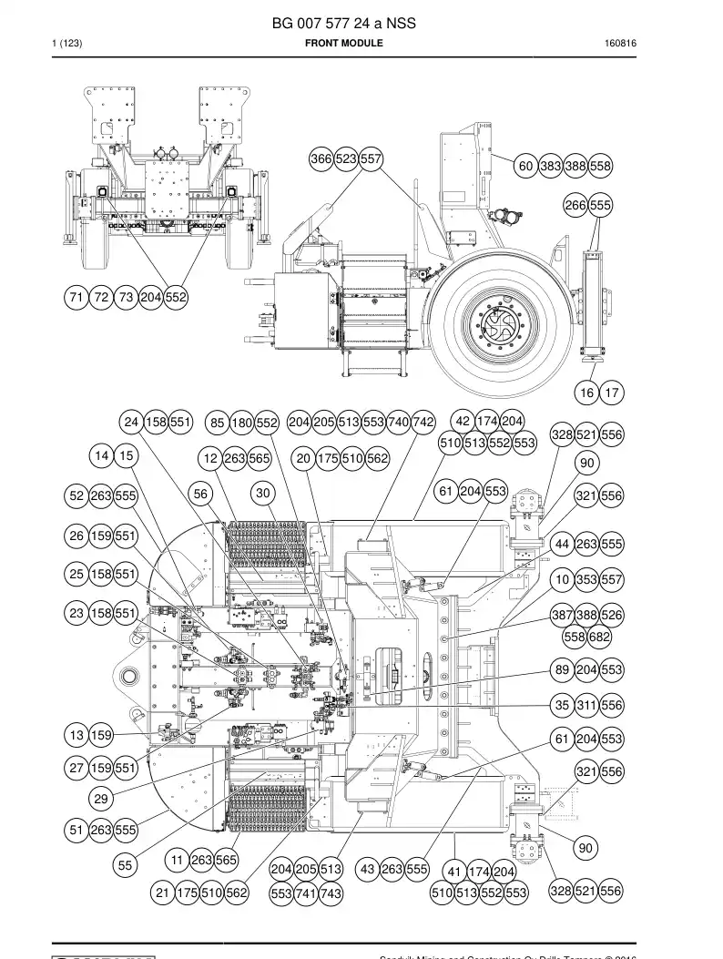 BG00757724a BG 007 577 24a Front module - Sandvik Technical Drawing