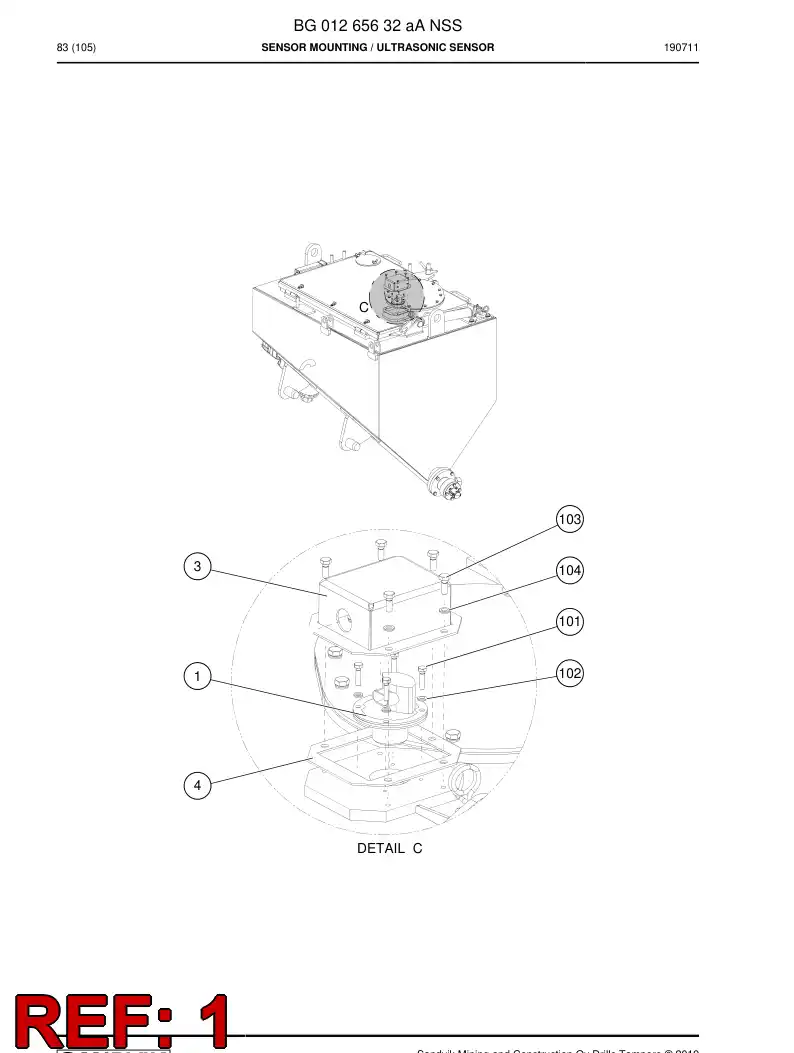 BG00757739a BG 007 577 39a Sensor, Ultrasound - Sandvik Technical Drawing