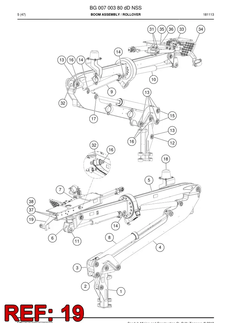 BG00757745a BG 007 577 45a Support, Hose - Sandvik Technical Drawing