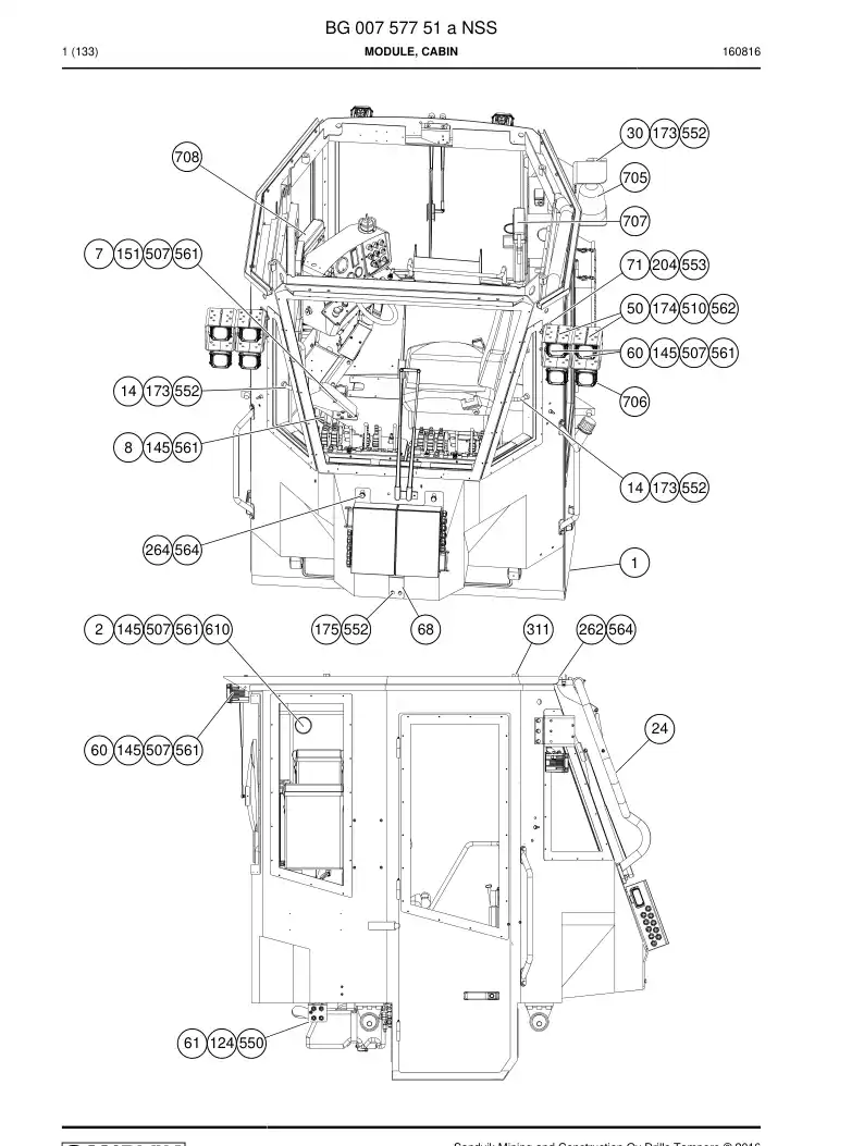BG00757751a BG 007 577 51a Module, Cabin - Sandvik Technical Drawing