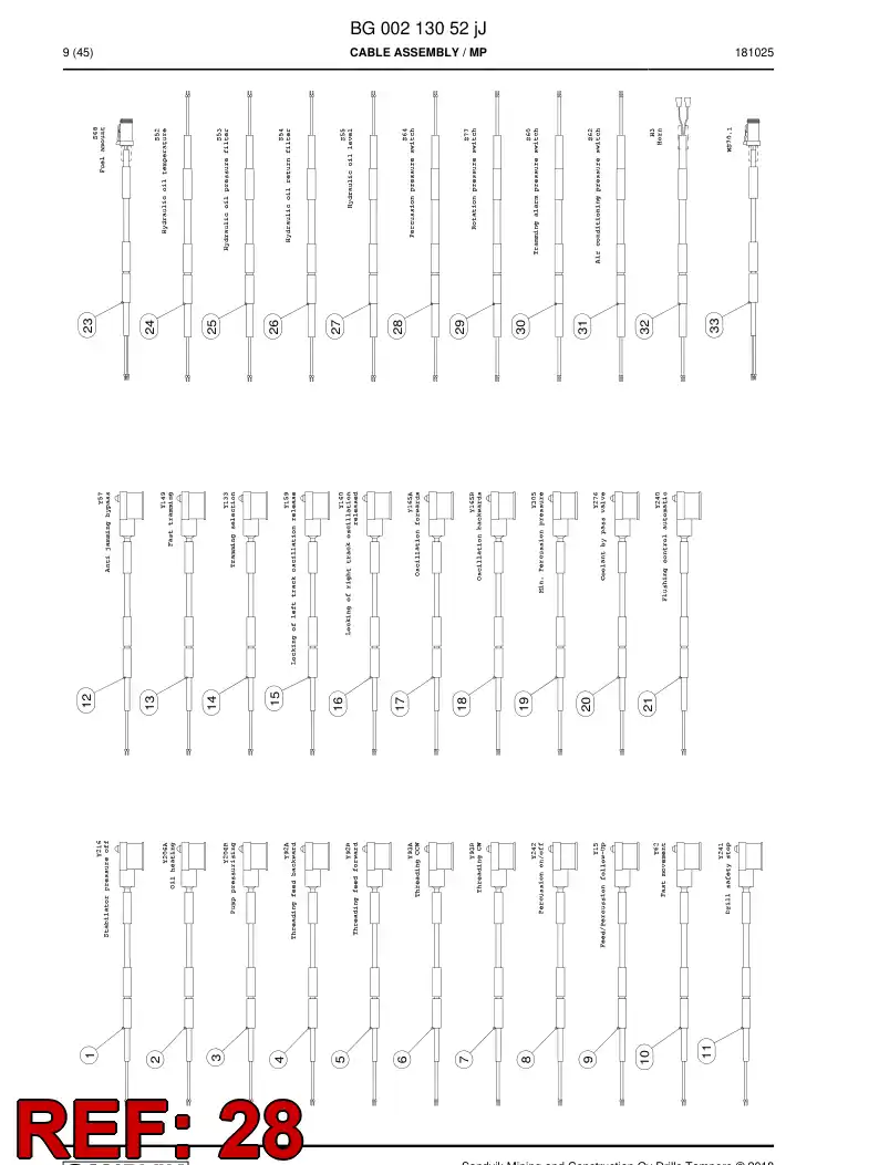 BG00759074a BG 007 590 74a Cable Assembly - Sandvik Technical Drawing