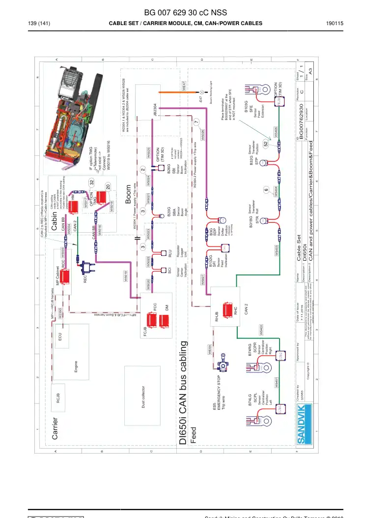 BG00762930c BG 007 629 30c Cable Set - Sandvik Technical Drawing