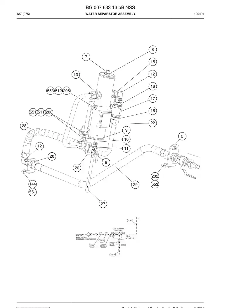 BG00763313c BG 007 633 13c Water Separator Assembly - Sandvik Technical Drawing