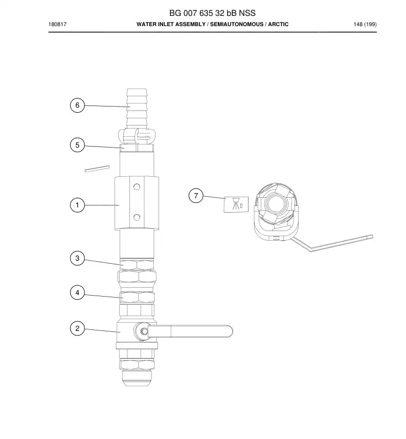 BG00763532b BG 007 635 32b Water Inlet Assembly - Sandvik Technical Drawing