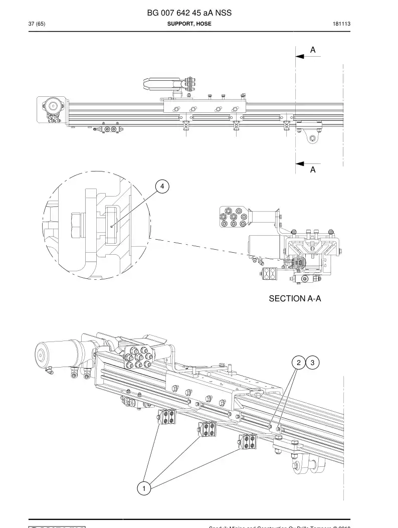 BG00764245a BG 007 642 45a Support, Hose - Sandvik Technical Drawing