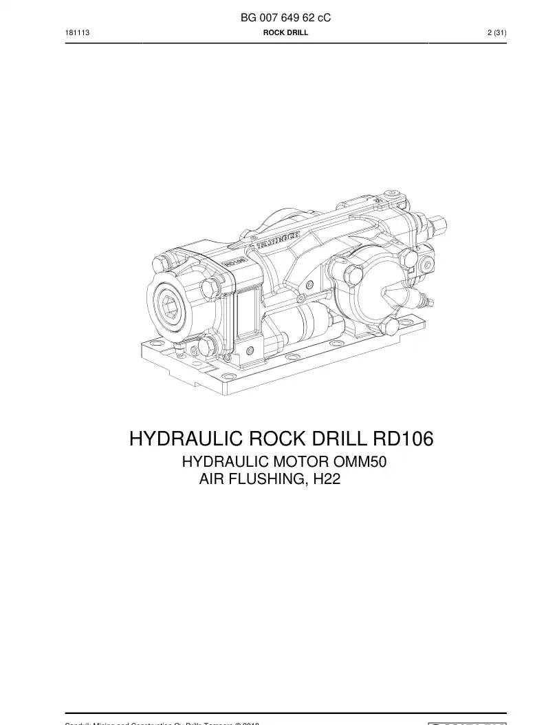 BG00764962c BG 007 649 62c Rock Drill - Sandvik Technical Drawing