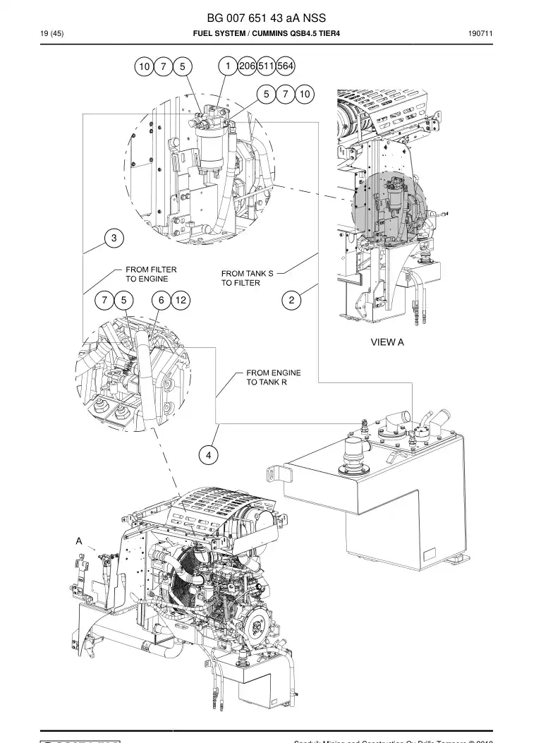 BG00765143a BG 007 651 43a Fuel system - Sandvik Technical Drawing