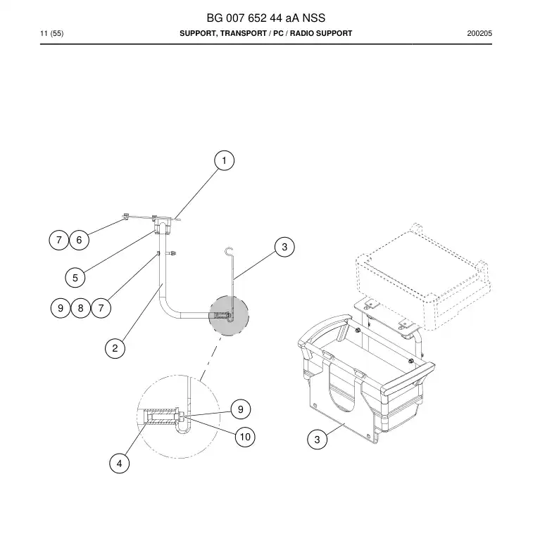 BG00765244a BG 007 652 44a Support, Transport - Sandvik Technical Drawing