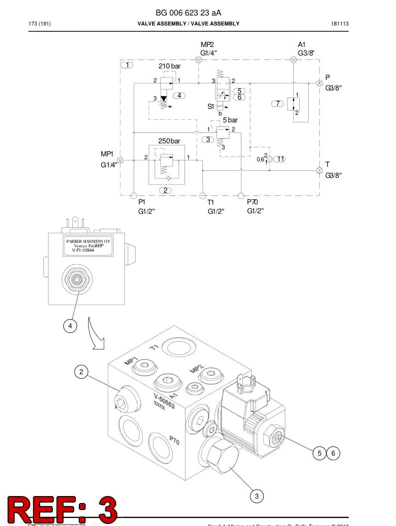 BG00765803a BG 007 658 03a Valve, Pressure Relief - Sandvik Technical Drawing