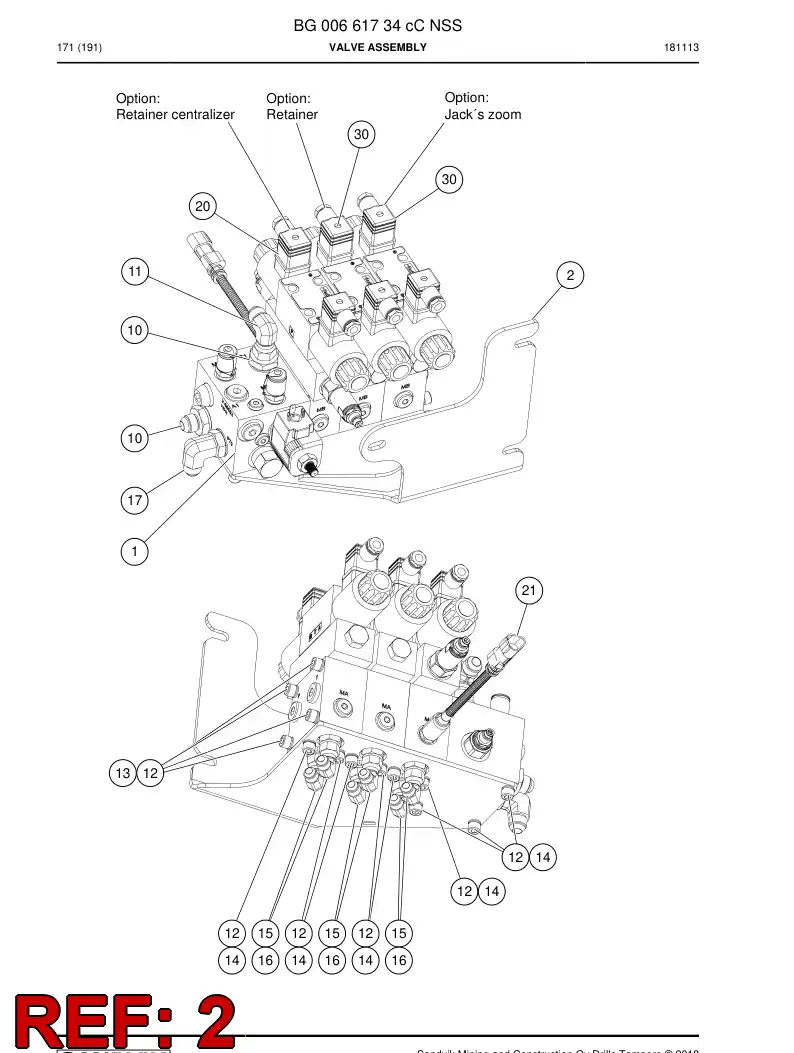 BG00766551b BG 007 665 51b Bracket, Valve - Sandvik Technical Drawing