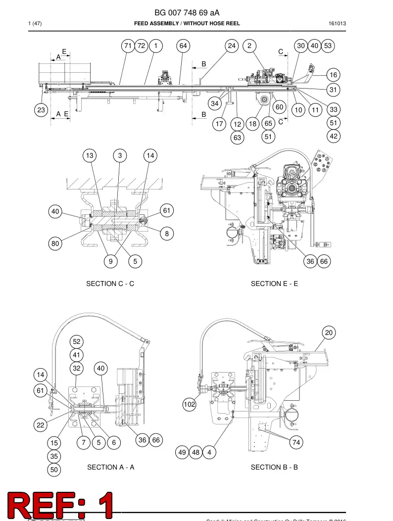 BG00775089a BG 007 750 89a Beam, Feed - Sandvik Technical Drawing