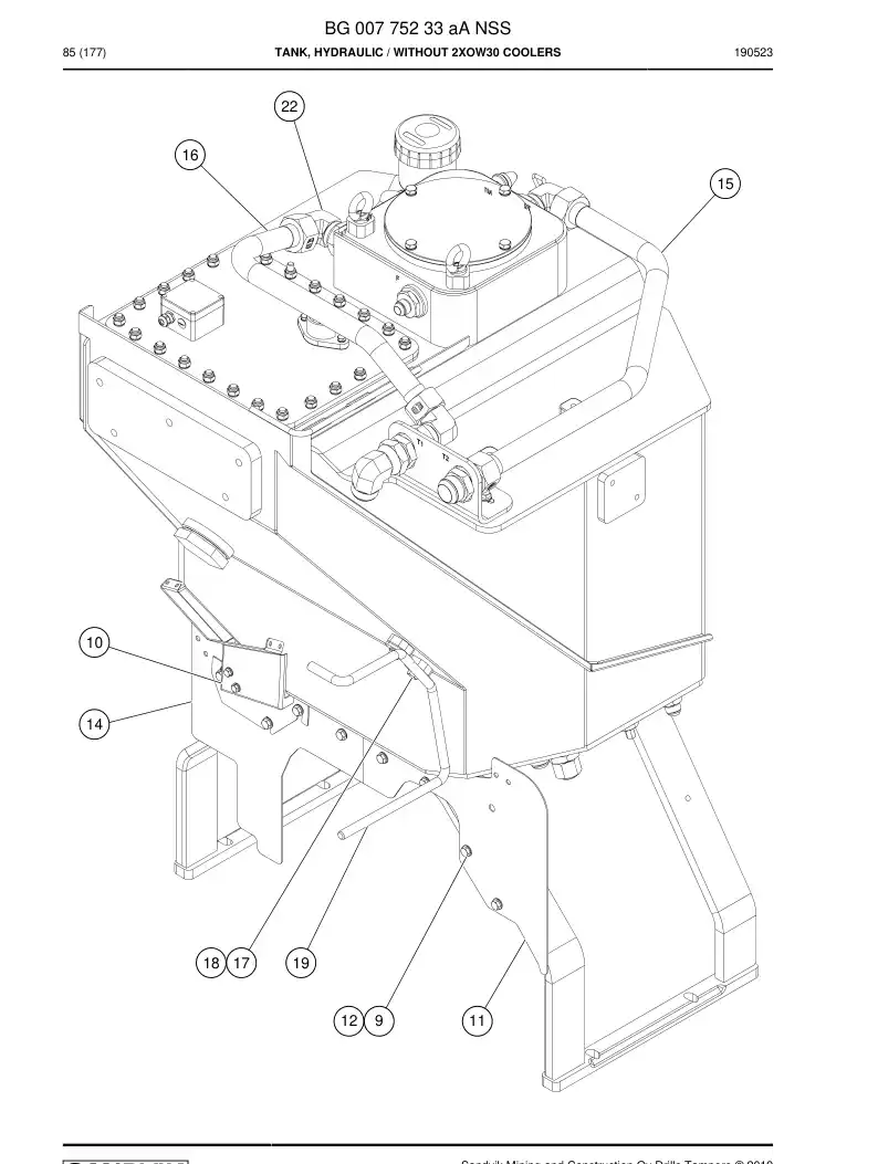 BG00775233a BG 007 752 33a Tank, Hydraulic - Sandvik Technical Drawing