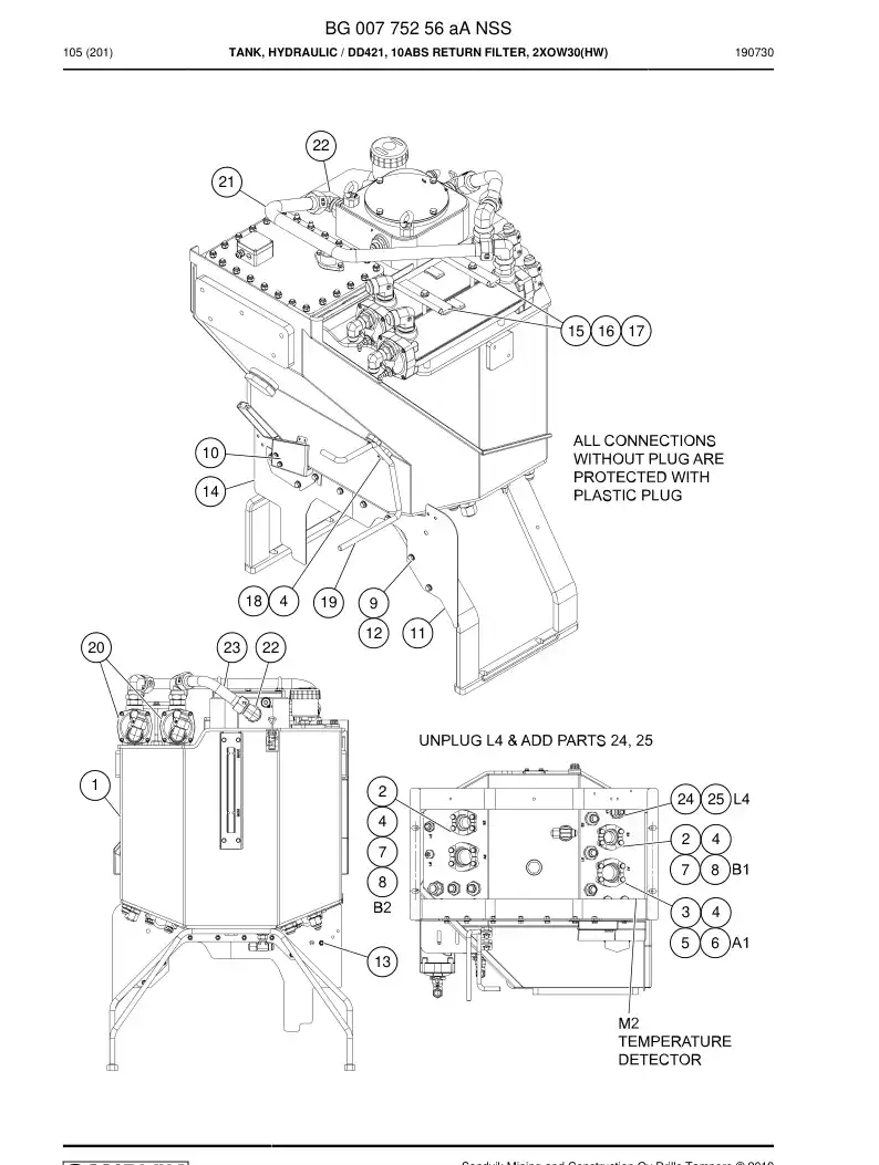 BG00775256a BG 007 752 56a Tank, Hydraulic - Sandvik Technical Drawing