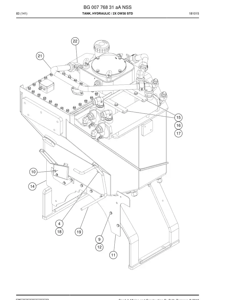 BG00776831a BG 007 768 31a Tank, Hydraulic - Sandvik Technical Drawing