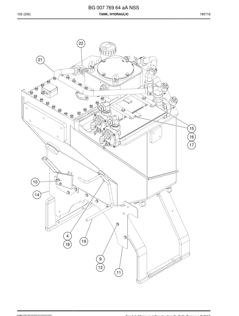 BG00776964a BG 007 769 64a Tank, Hydraulic - Sandvik Technical Drawing