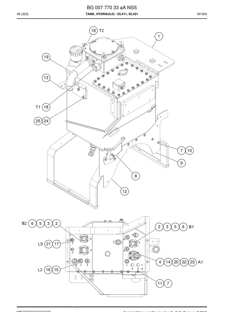 BG00777033a BG 007 770 33a Tank, Hydraulic - Sandvik Technical Drawing