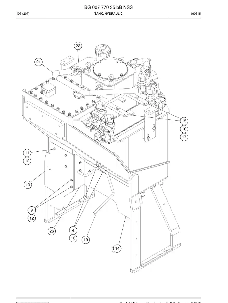BG00777035b BG 007 770 35b Tank, Hydraulic - Sandvik Technical Drawing