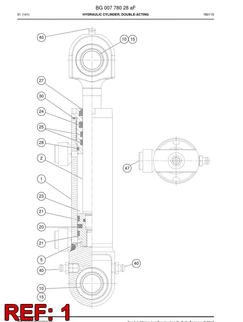 BG00778030a BG 007 780 30a Cylinder Tube Assembly - Sandvik Technical Drawing