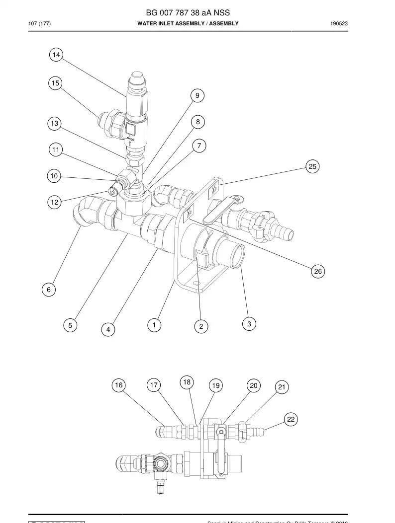 BG00778738a BG 007 787 38a ASSEMBLY DA INLET DE GUIDE - Sandvik Technical Drawing