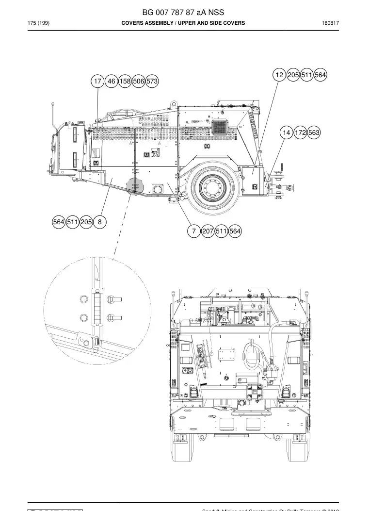 BG00778787a BG 007 787 87a Covers Assembly - Sandvik Technical Drawing