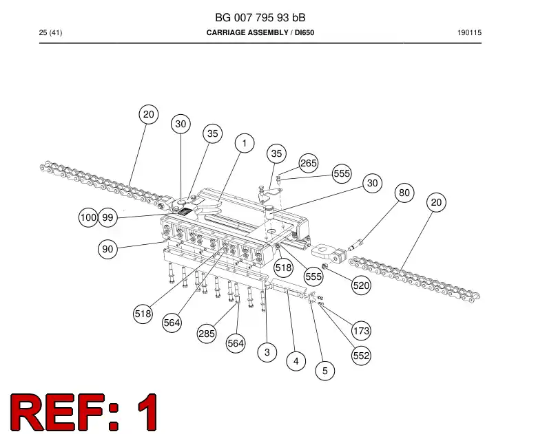 BG00779595a BG 007 795 95a Carriage - Sandvik Technical Drawing