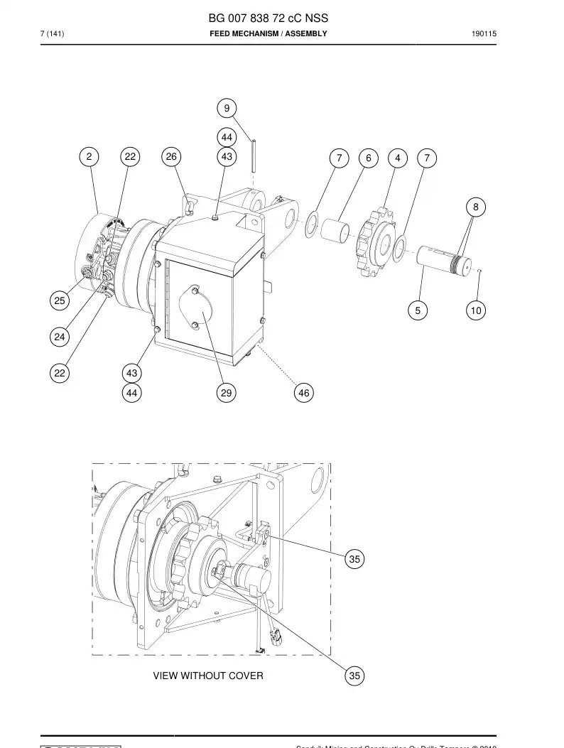 BG00783872c BG 007 838 72c Feed Mechanism - Sandvik Technical Drawing