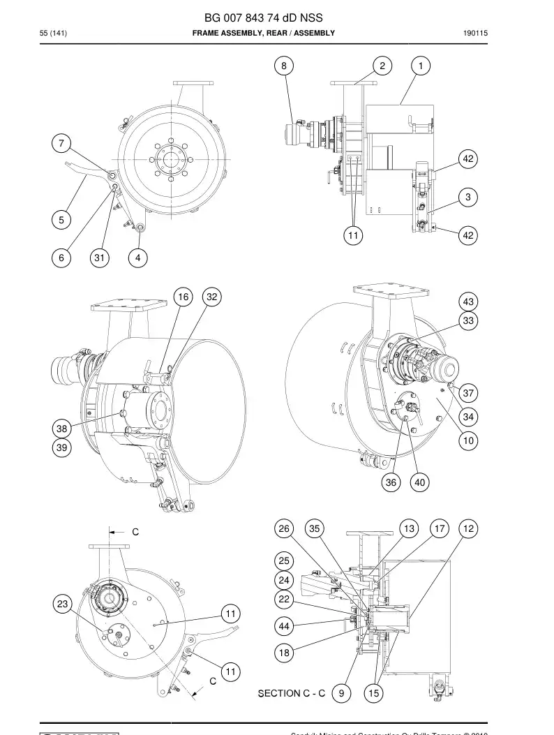 BG00784374d BG 007 843 74d Frame Assembly, Rear - Sandvik Technical Drawing