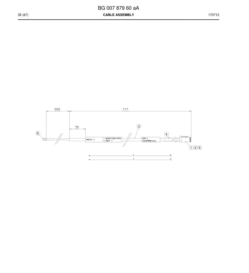 BG00787960a BG 007 879 60a Cable Assembly - Sandvik Technical Drawing