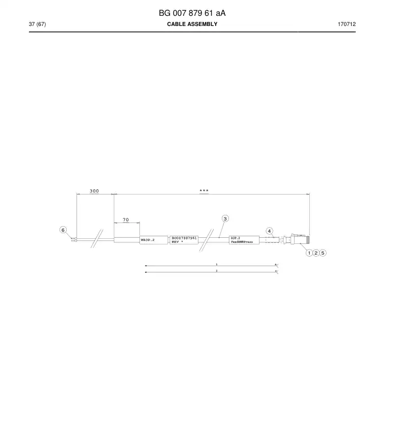 BG00787961a BG 007 879 61a Cable Assembly - Sandvik Technical Drawing
