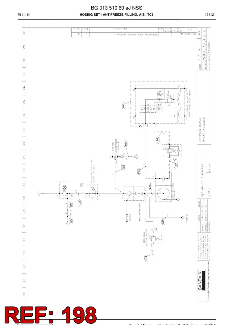 BG00789796a BG 007 897 96a Hose Assembly, Hydraulic - Sandvik Technical Drawing