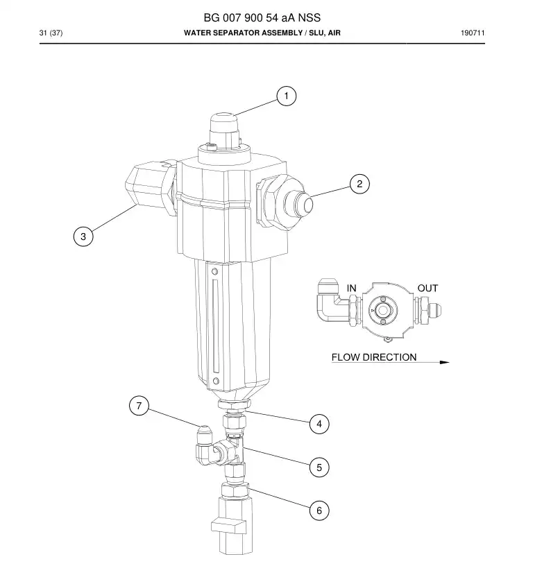BG00790054a BG 007 900 54a Water Separator Assembly - Sandvik Technical Drawing