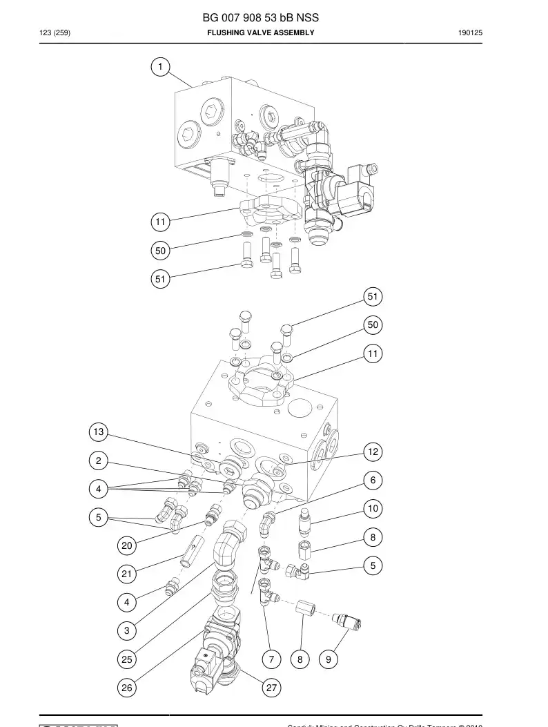 BG00790853b BG 007 908 53b Flushing Valve Assembly - Sandvik Technical Drawing