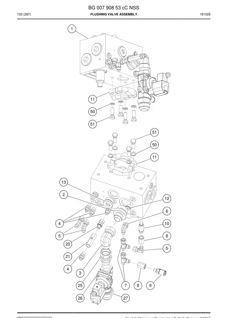 BG00790853c BG 007 908 53c Flushing Valve Assembly - Sandvik Technical Drawing