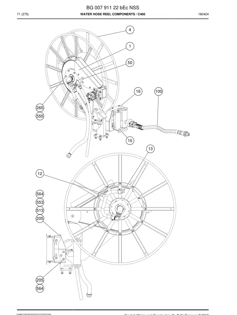 BG00791122b BG 007 911 22b Water Hose Reel Components - Sandvik Technical Drawing