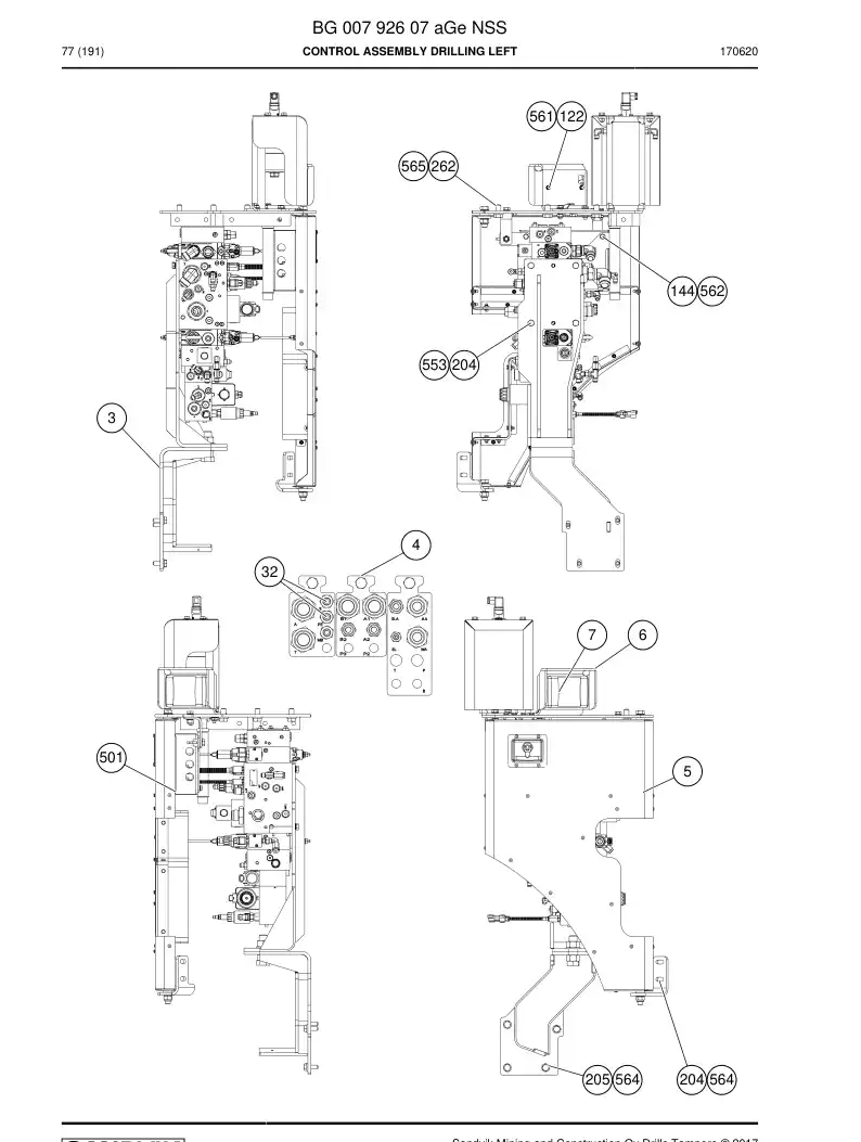 BG00792607a BG 007 926 07a Control Assembly Drilling left - Sandvik Technical Drawing