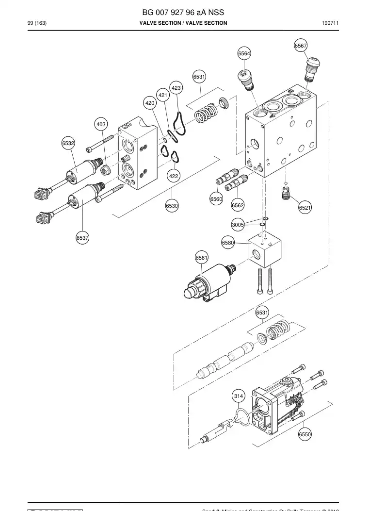 BG00792796a BG 007 927 96a Valve Section - Sandvik Technical Drawing