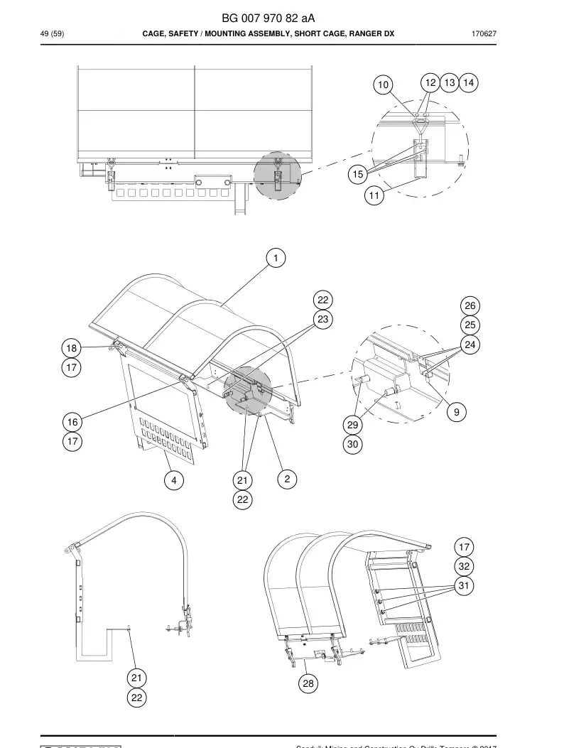 BG00797082a BG 007 970 82a Cage, Safety - Sandvik Technical Drawing