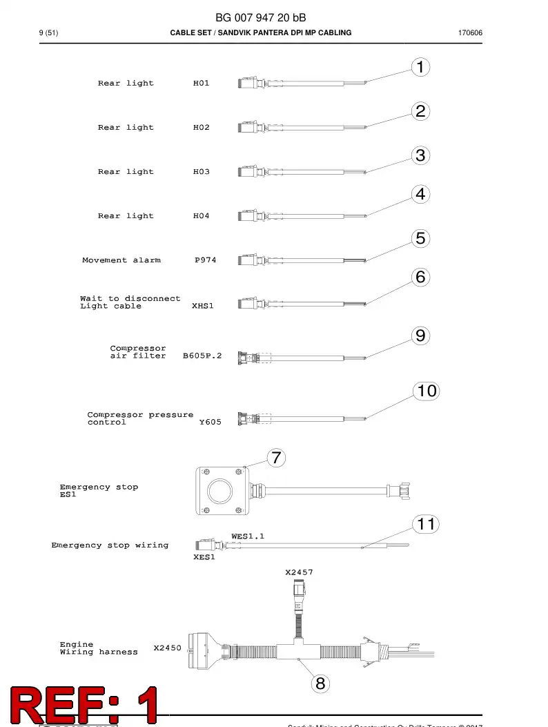 BG00797284a BG 007 972 84a Cable Assembly - Sandvik Technical Drawing